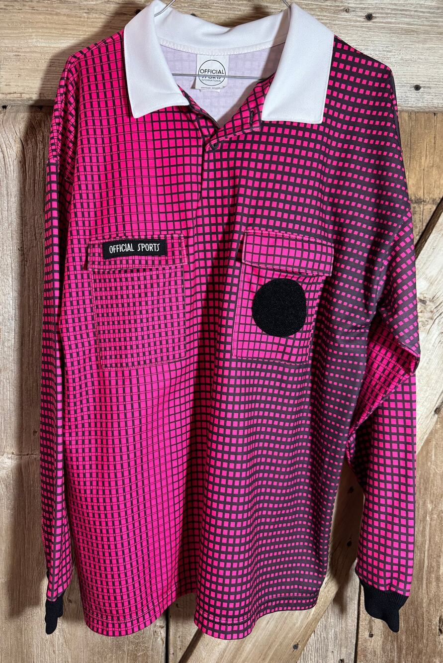 VTG 1994 Official Sports Adidas Fuchsia & Black Checkered Soccer Referee Jersey